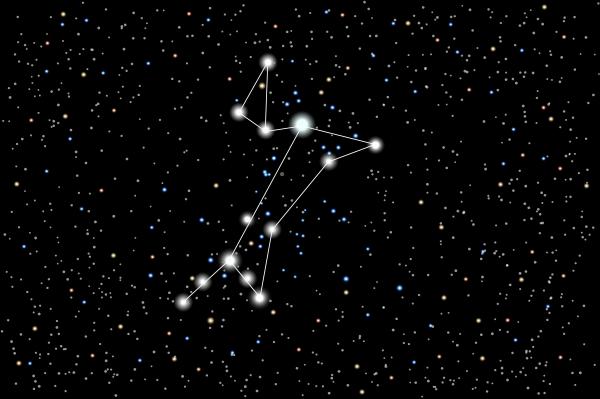 An outlined constellation in the night sky.