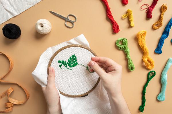 Embroidery of leaves. 