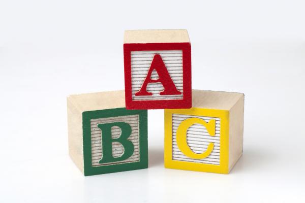 Picture of wooden blocks with the letters a, b, and c on them. 
